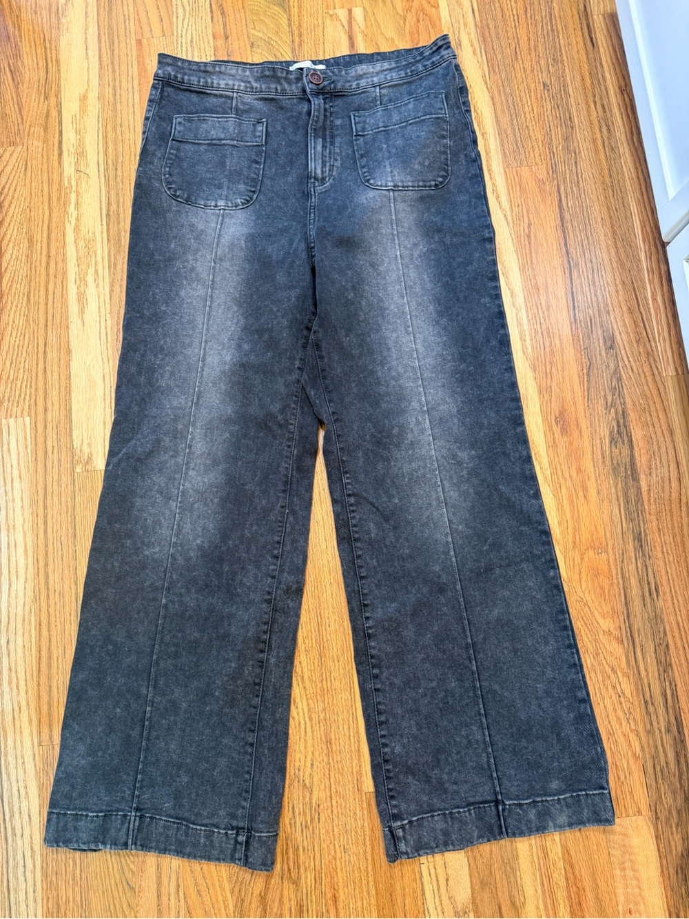 LC Lauren Conrad Black Wash Wide Leg Jeans High Rise Stretch Denim Size 16